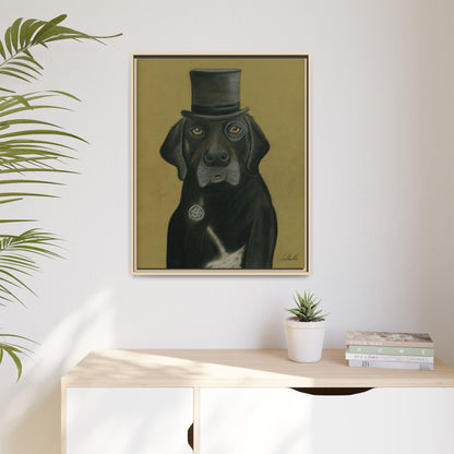 Black Lab Dog in Top Hat Framed Wall Art