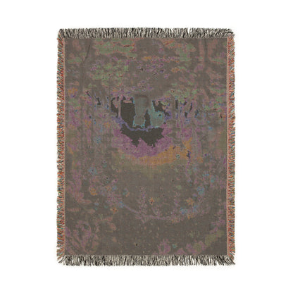 Starry Forest Woven Blanket — Cozy Moonlit Camping Throw