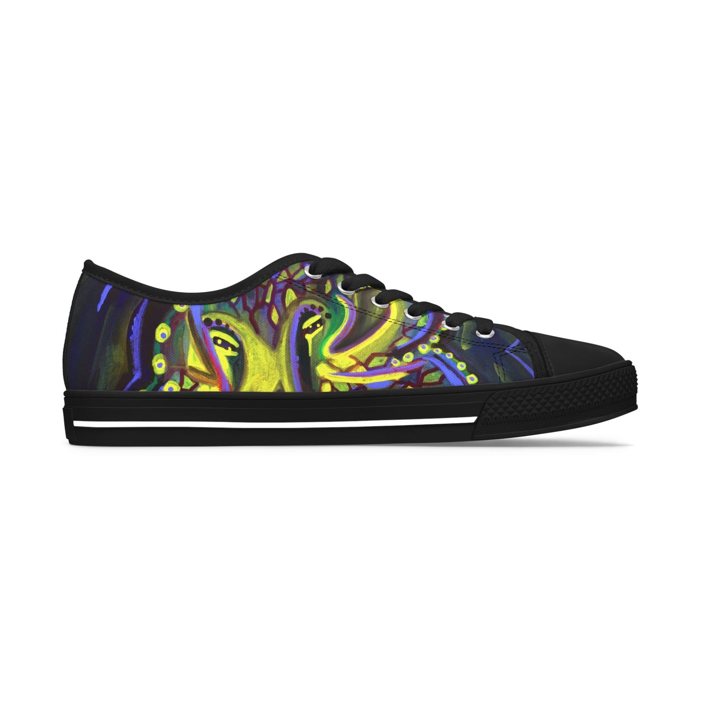Women's Low Top Sneakers — Vibrant Neon Abstract Octopus Art Casual Shoes