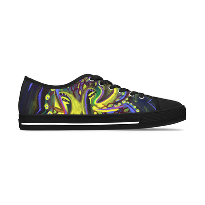 Women's Low Top Sneakers — Vibrant Neon Abstract Octopus Art Casual Shoes