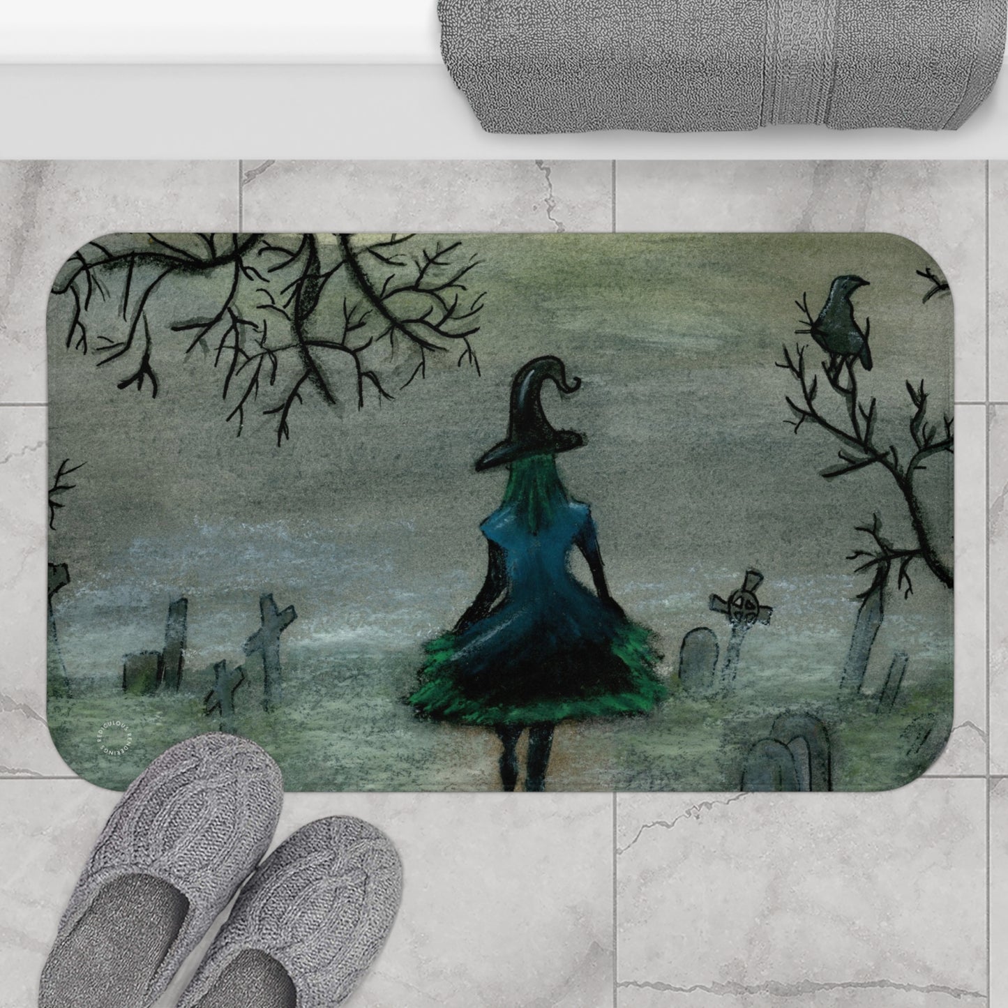 Graveyard Witch Spooky Bath Mat