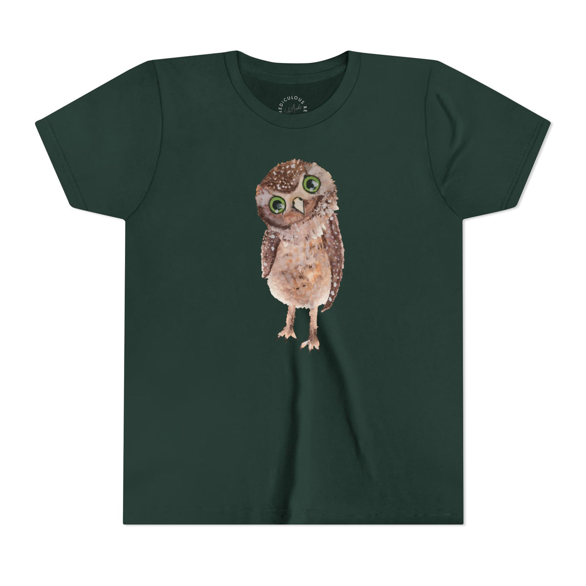 Kids Owl Watercolor Tee - Cute Woodland Bird Youth Short Sleeve Shirt