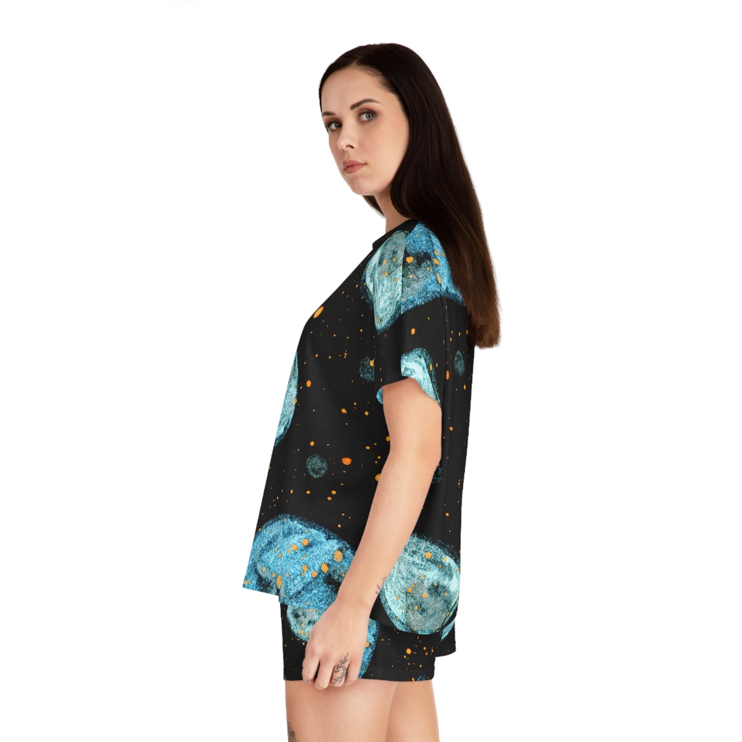 Little Blue Planets Galaxy Women's Short Pajama Set (AOP)