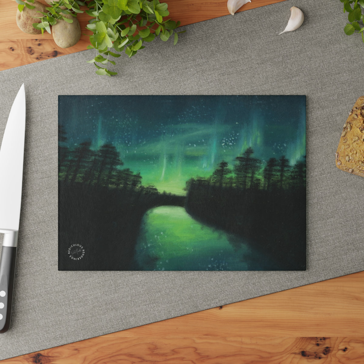Aurora Night Glass Cutting Board – Northern Lights Kitchen Decor