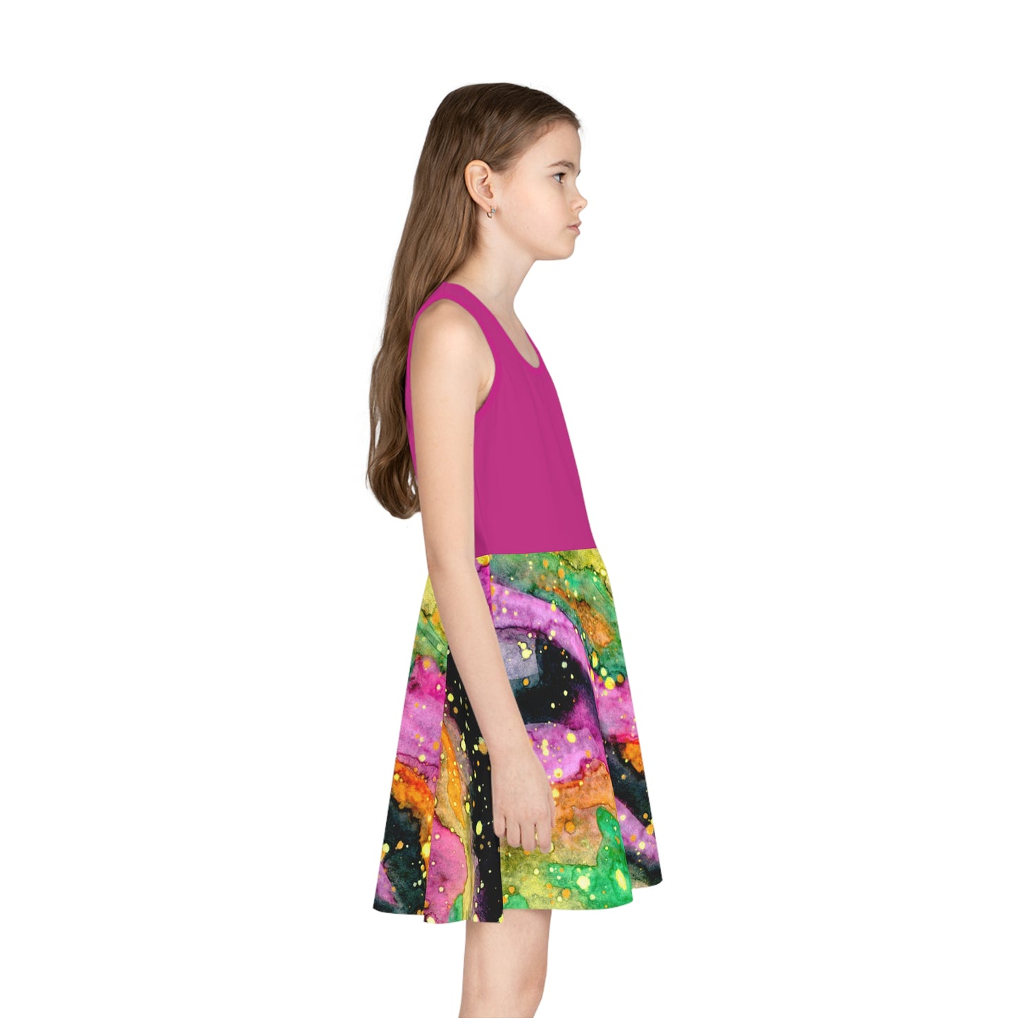 Pink Top Neon Galaxy Girls' Sleeveless Sundress (AOP)