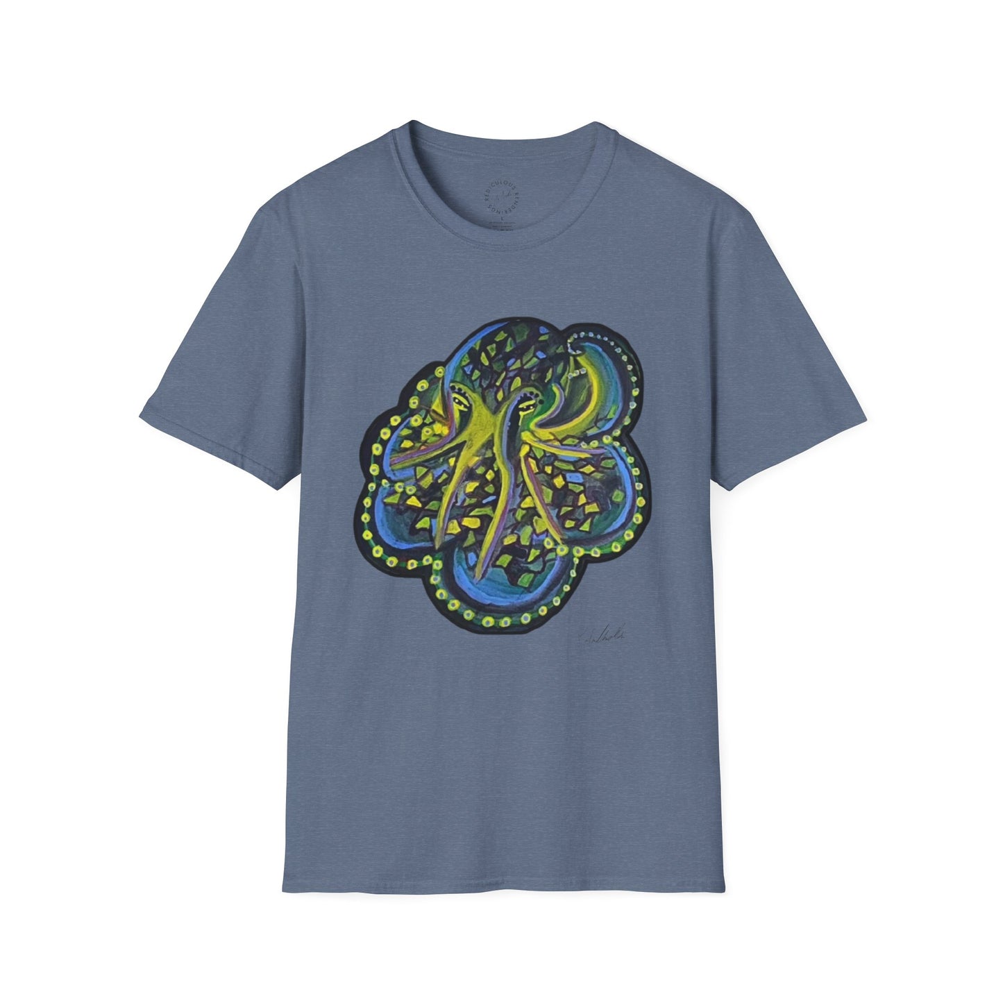 Green Geo octopus Unisex Softstyle Print T-Shirt