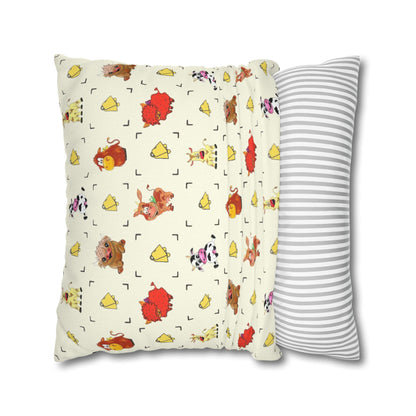 Cute Farm Animal Pattern Square Pillowcase – Whimsical Chick, Pig & Cow Throw Pillow Cover