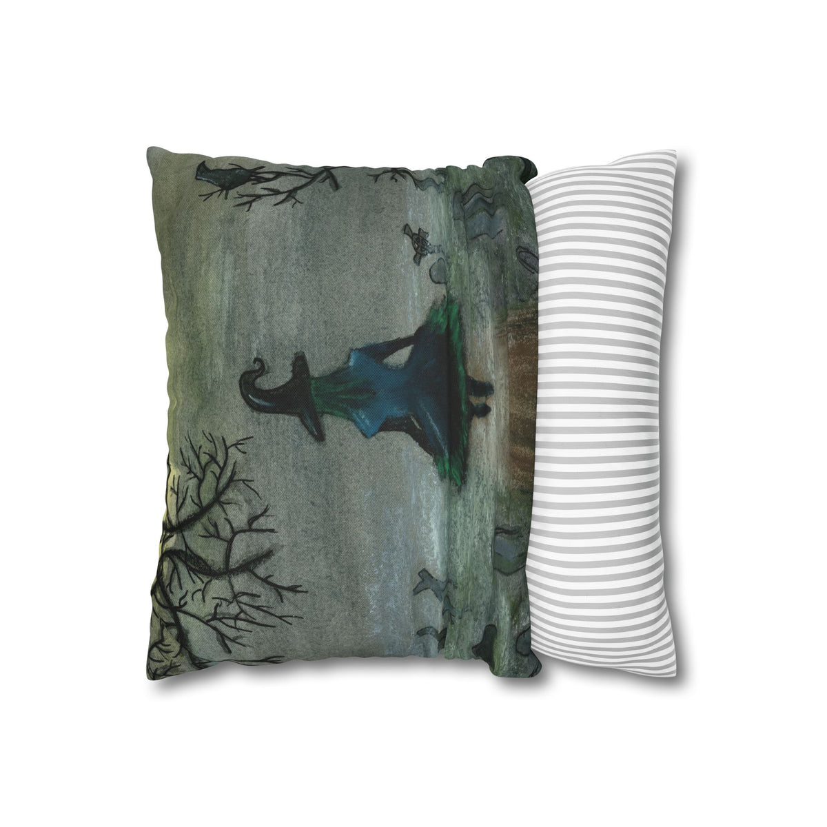 Witch Silhouette Spun Polyester Pillow - Haunted Graveyard Halloween Decor