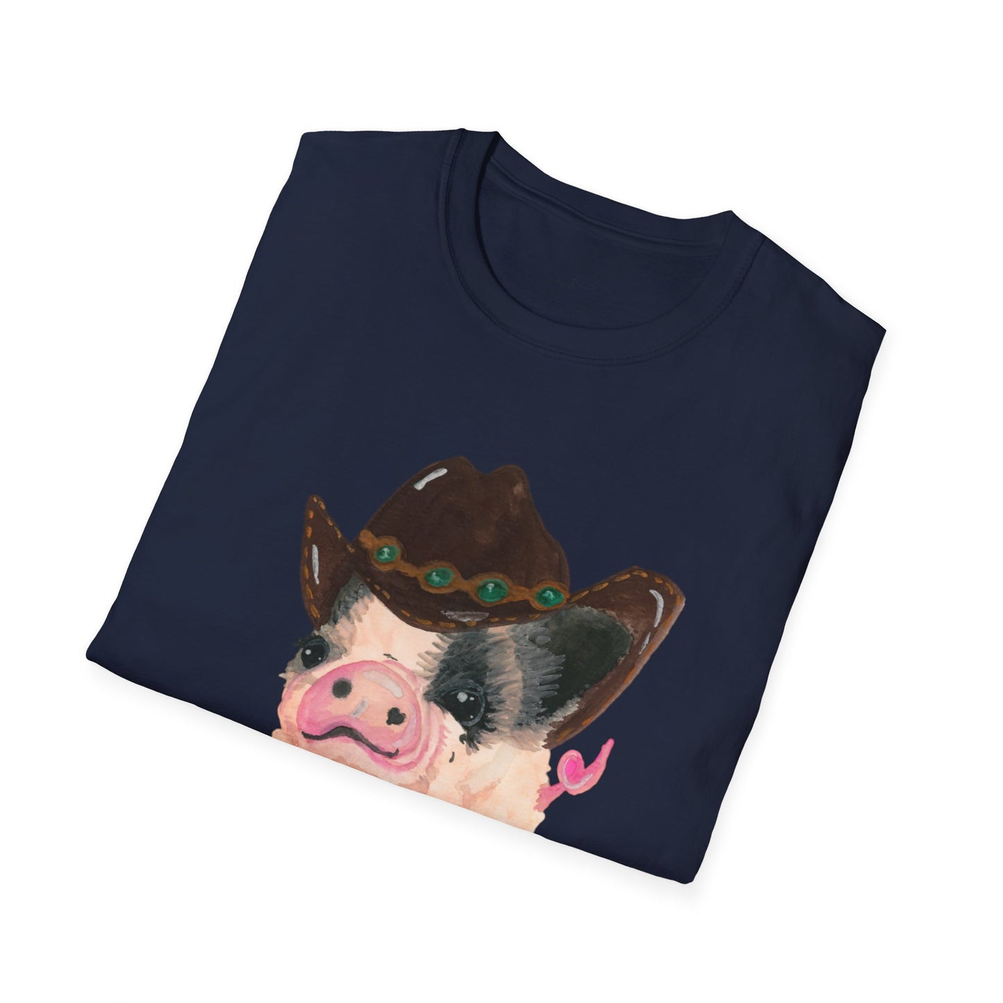 Cowboy Pig Unisex Softstyle Print T-Shirt