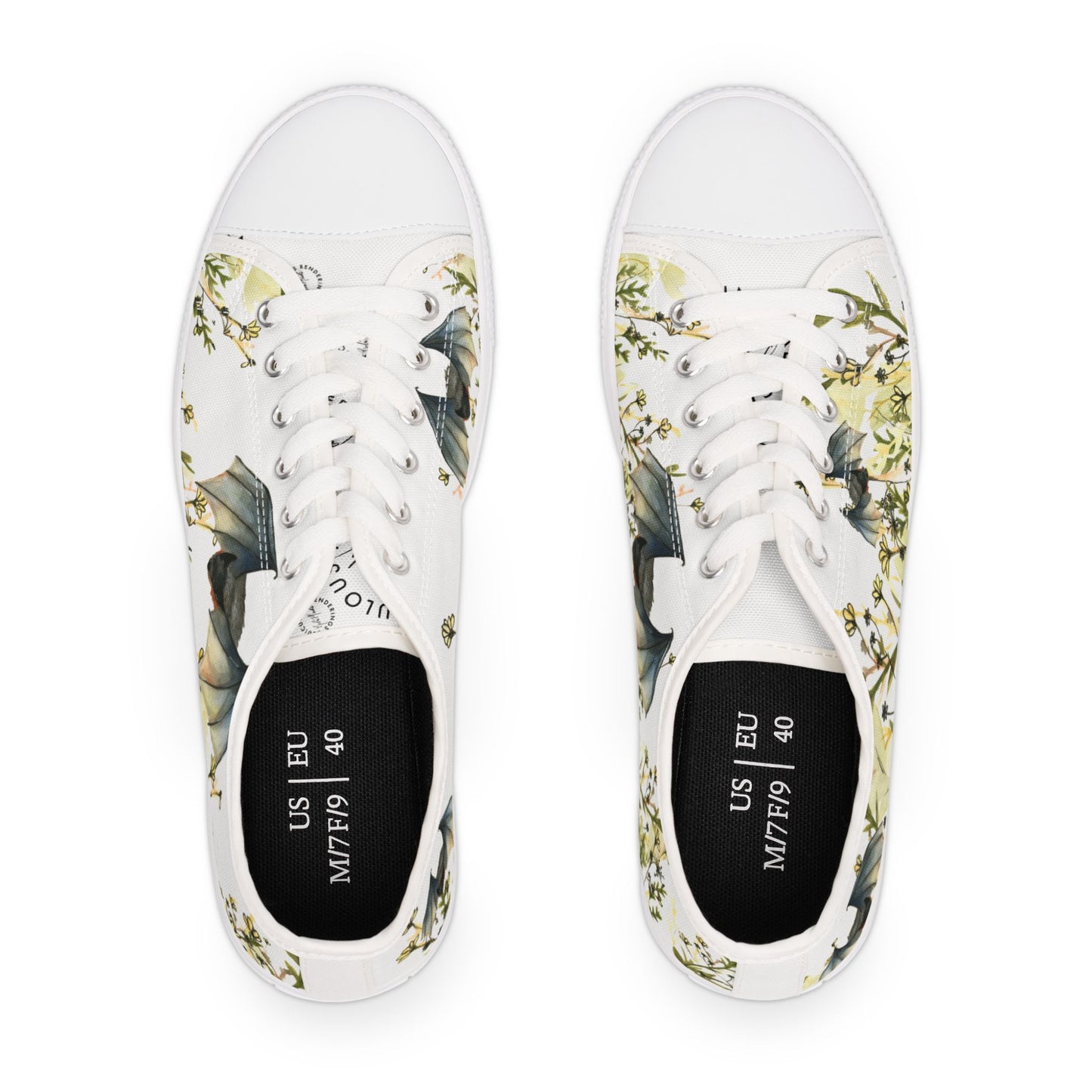 Low Top Sneakers — Floral Meadow with Bats Women's Canvas Sneakers