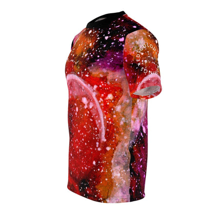 Galaxy Nebula All-Over Print Tee — Red Cosmic Astronaut Silhouette