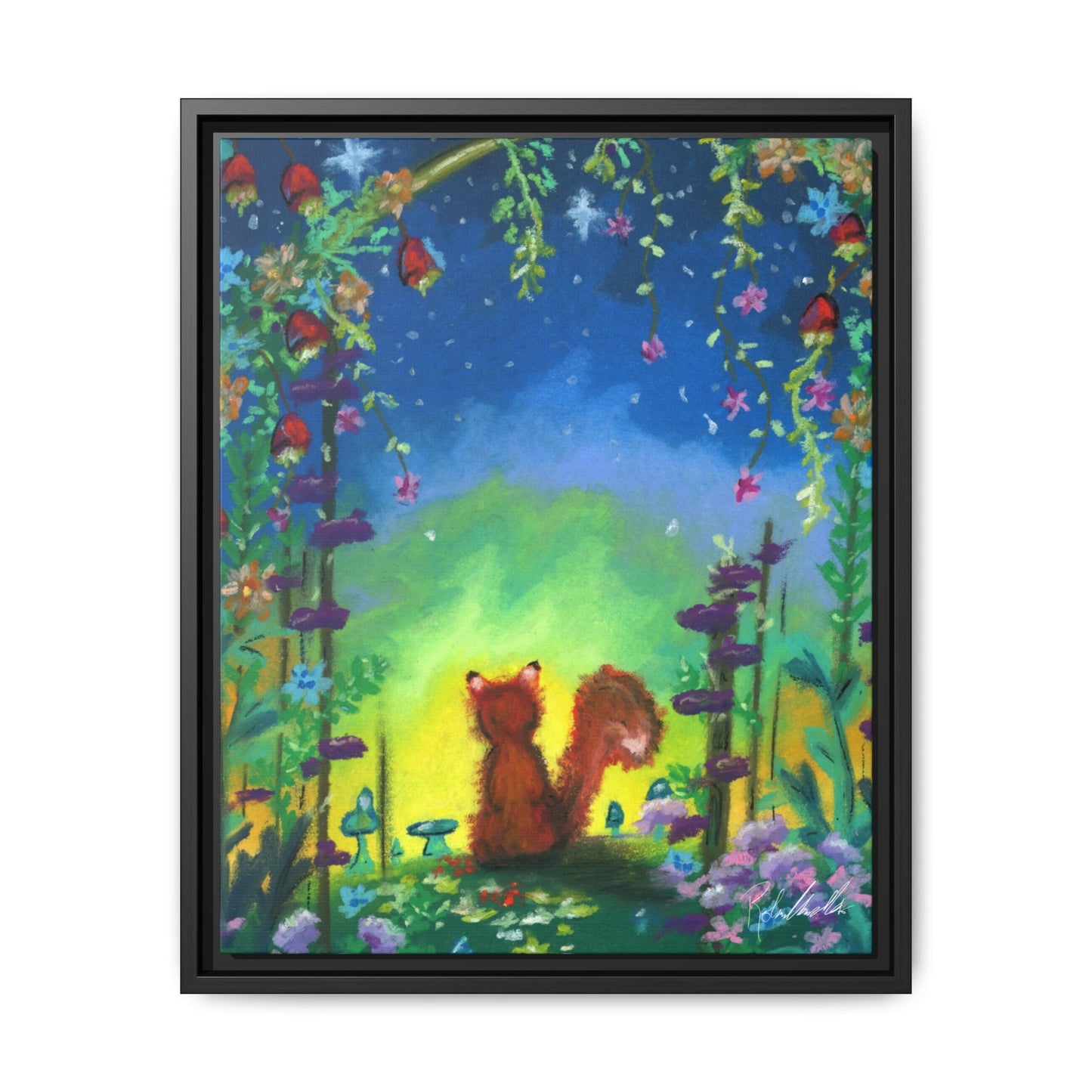 Fox Under Flowers Framed Wall Art