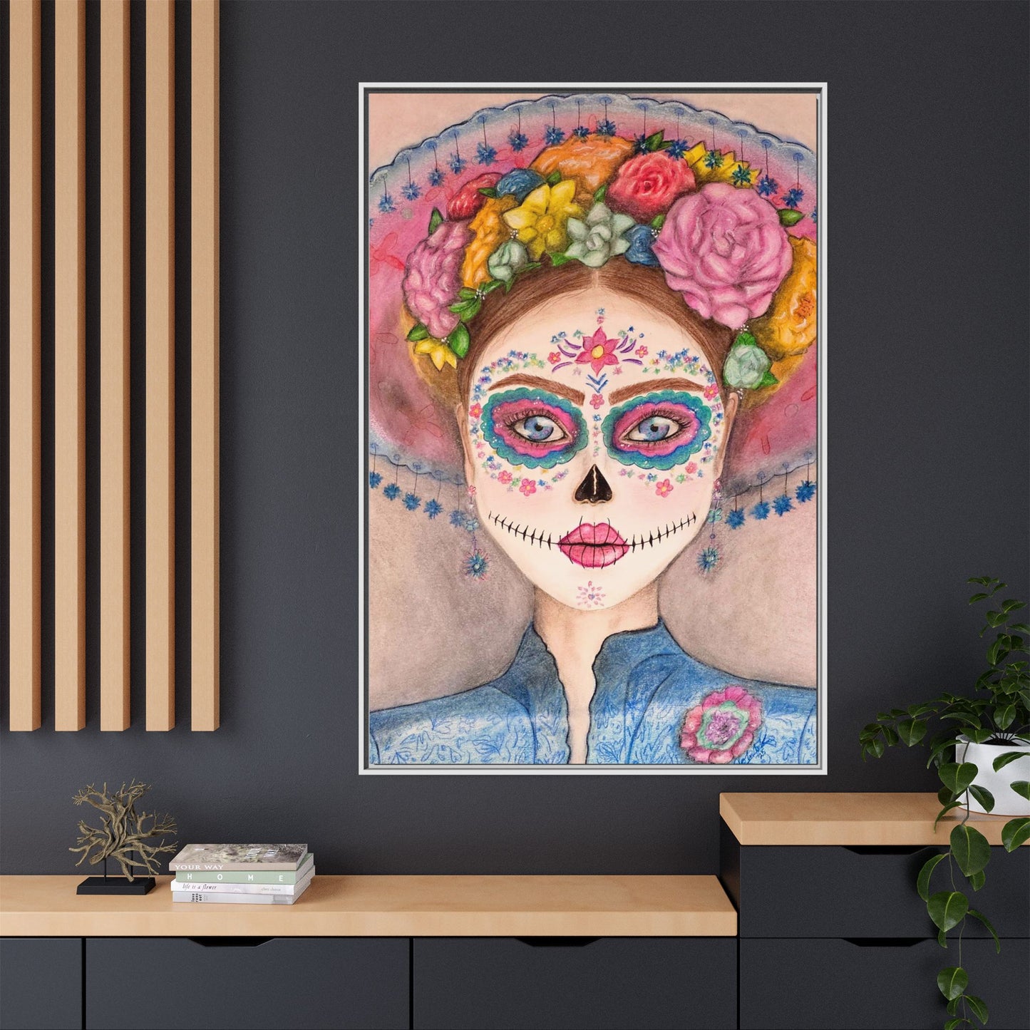 Day of the Dead Skull Woman Framed Wall Art