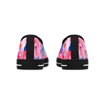 Women's Low Top Sneakers — Pink Watercolor Floral Canvas Shoes