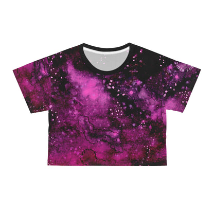 Pink Galaxy Crop Tee — All-Over Print Cosmic Nebula Shirt