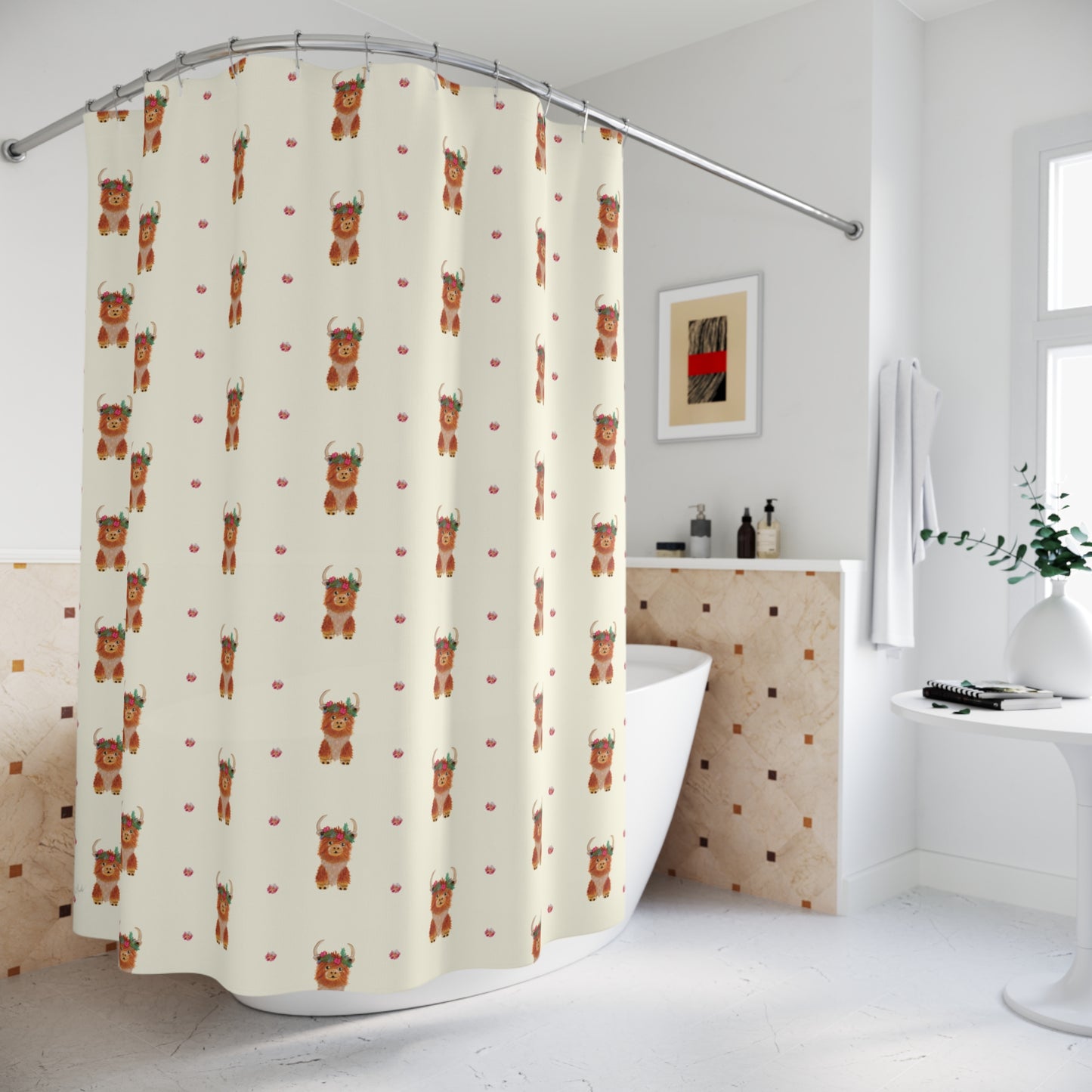 Cute Floral Bear Shower Curtain — Whimsical Bathroom Decor for Kids & Nursery