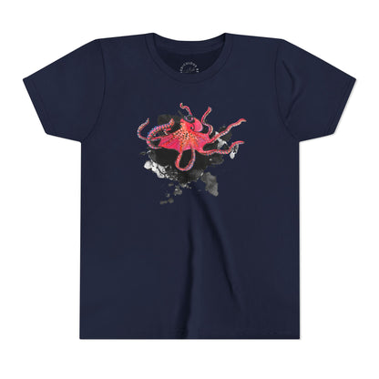 Youth Tee — Red Octopus Splash Graphic Shirt