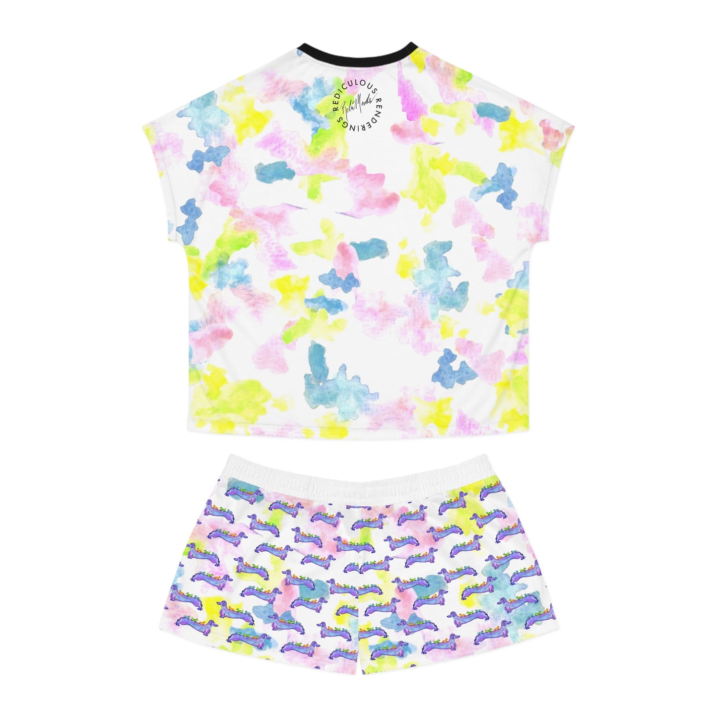 Women's Dachshund Watercolor Pajama Set — Short Sleep Tee & Boxer Shorts