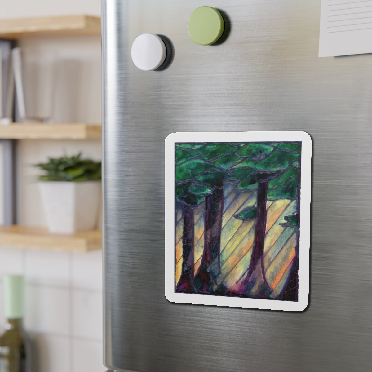 Light Through the Forest Die-Cut Magnets  Custom Shape, 5 Sizes, Vinyl Material for Outdoor Use, Flexible and Durable, Black Backing - Home Decor Refrigerator Magnets