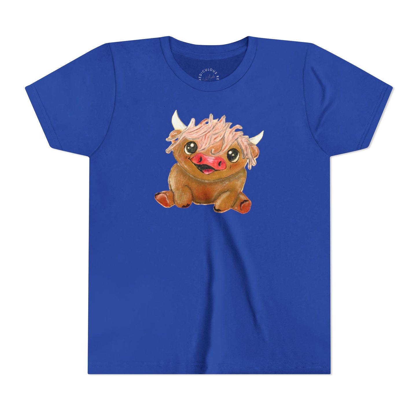 Cute Highland Cow Kids T‑Shirt — Adorable Baby Cow Graphic Youth Tee