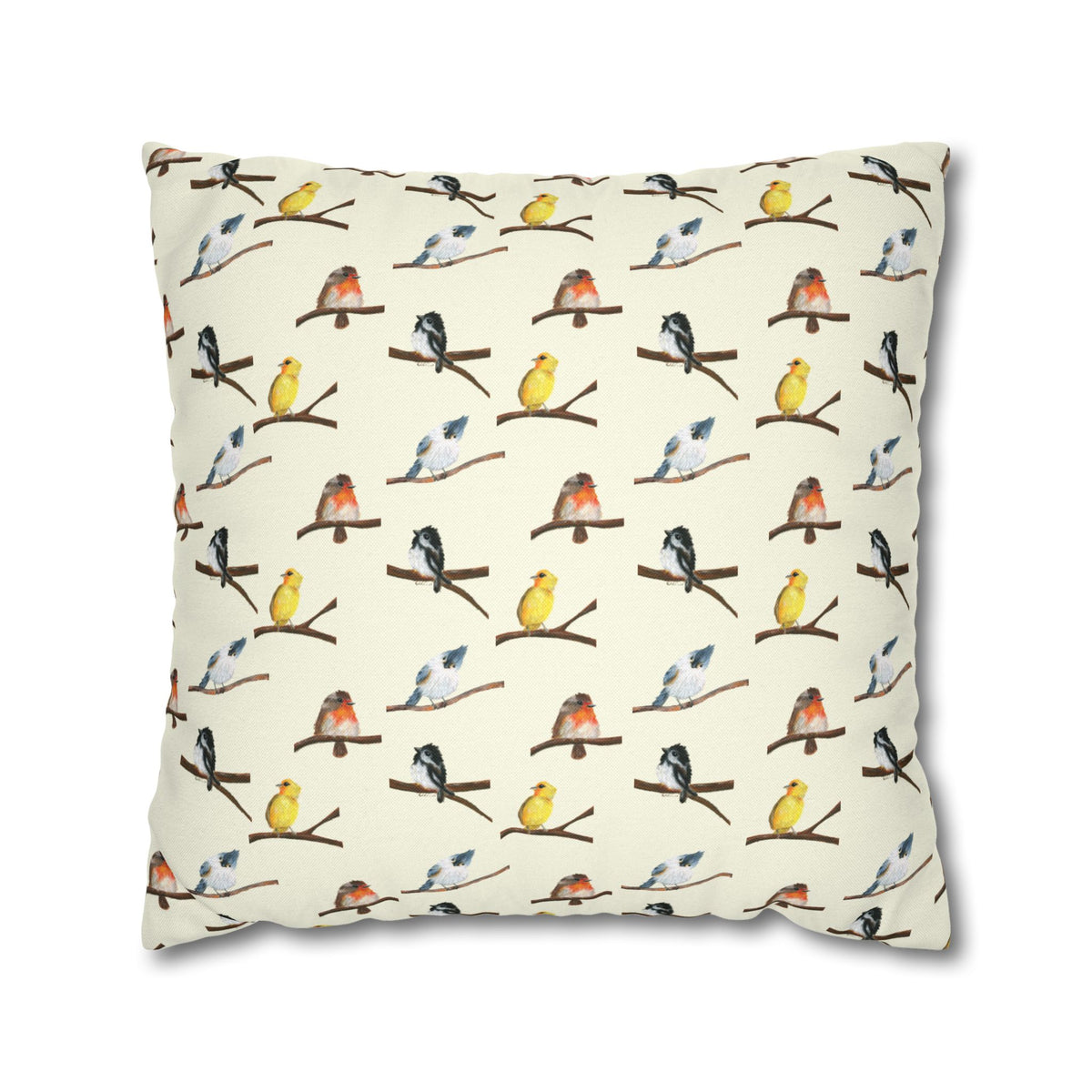 Bird Pattern Pillowcase – Watercolor Songbirds Decorative Throw Pillow Cover