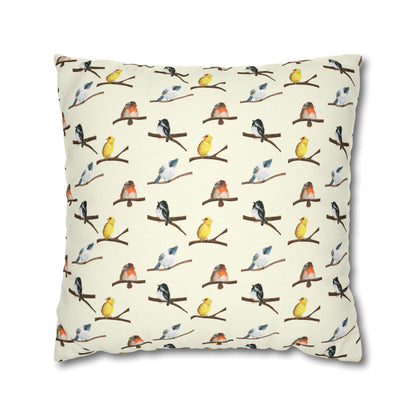 Bird Pattern Pillowcase – Watercolor Songbirds Decorative Throw Pillow Cover