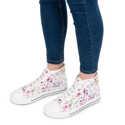 Women's High Top Sneakers — Pastel Watercolor Floral Splatter Pattern