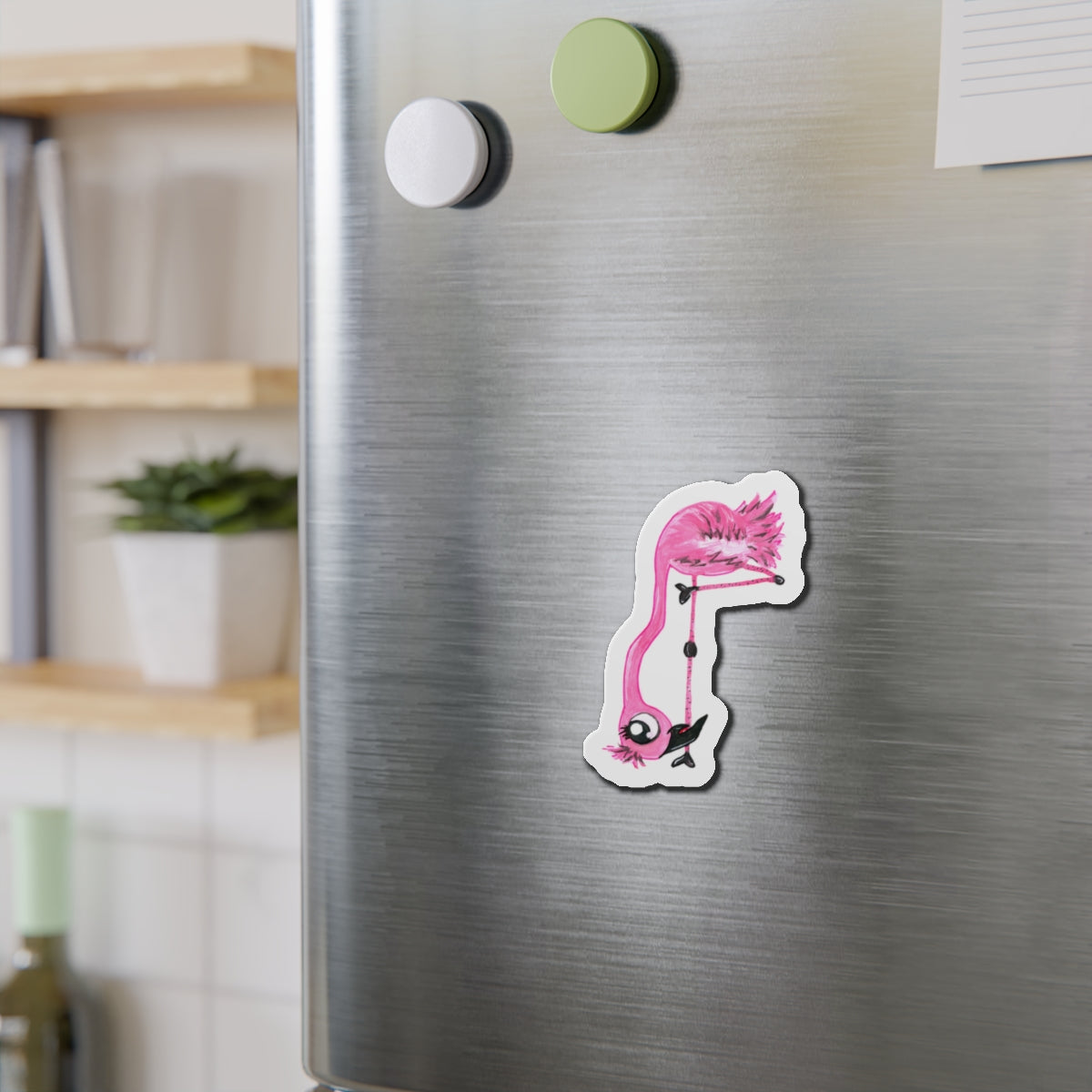 Head on the ground Flamingo Die-Cut Magnets  Custom Shape, 5 Sizes, Vinyl Material for Outdoor Use, Flexible and Durable, Black Backing - Home Decor Refrigerator Magnets