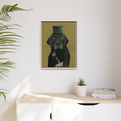 Black Lab Dog in Top Hat Framed Wall Art