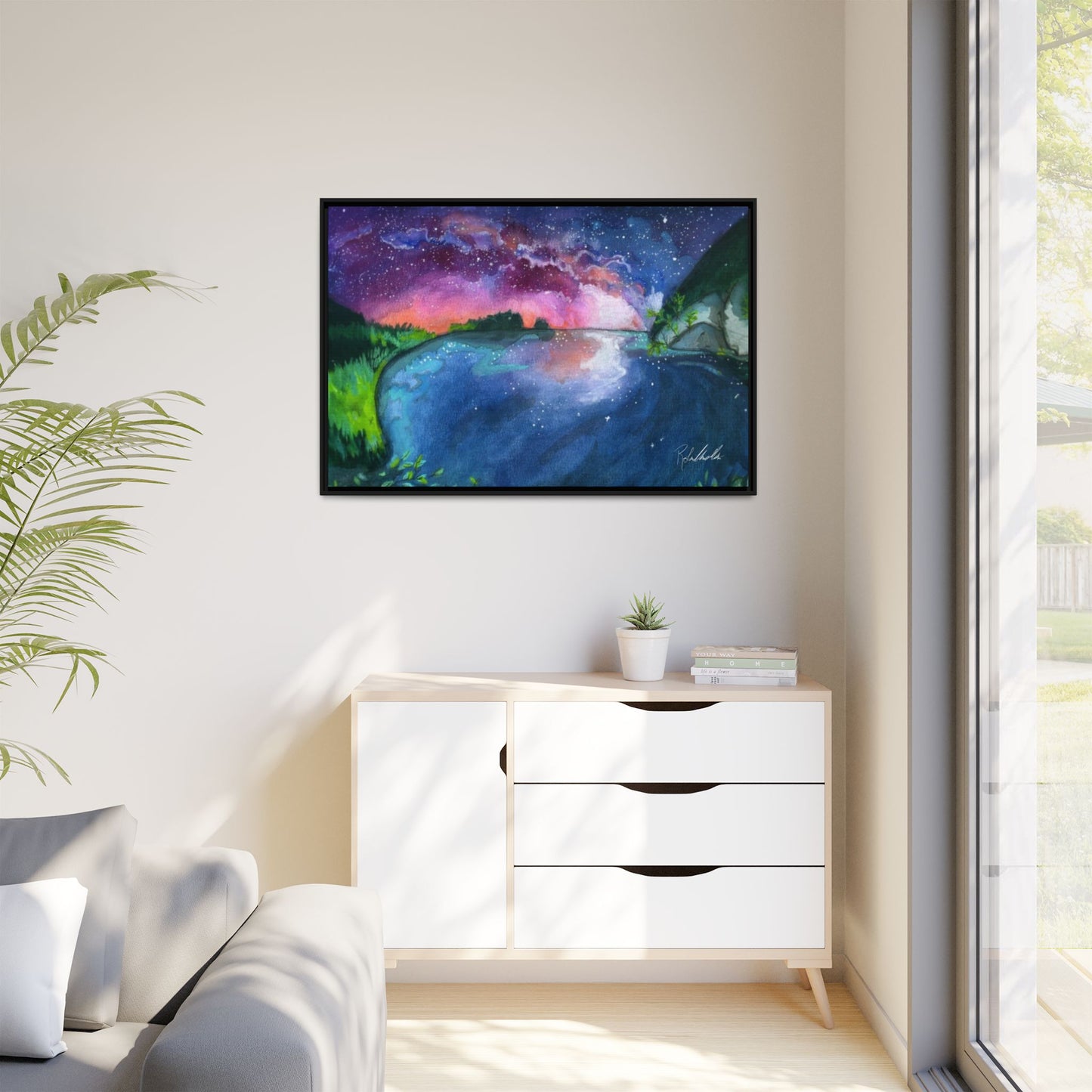 Watercolor Sunset Lake Framed Wall Art