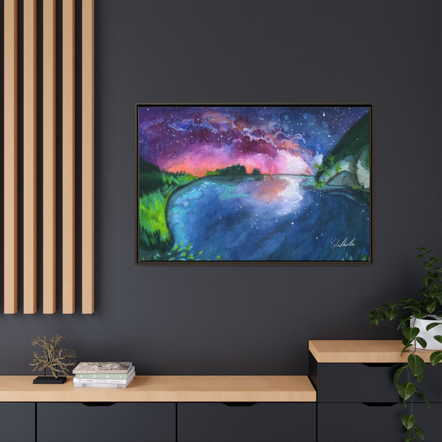 Watercolor Sunset Lake Framed Wall Art