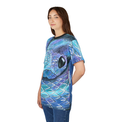 Blue Serpent All-Over Print Tee — Water Snake Face Design