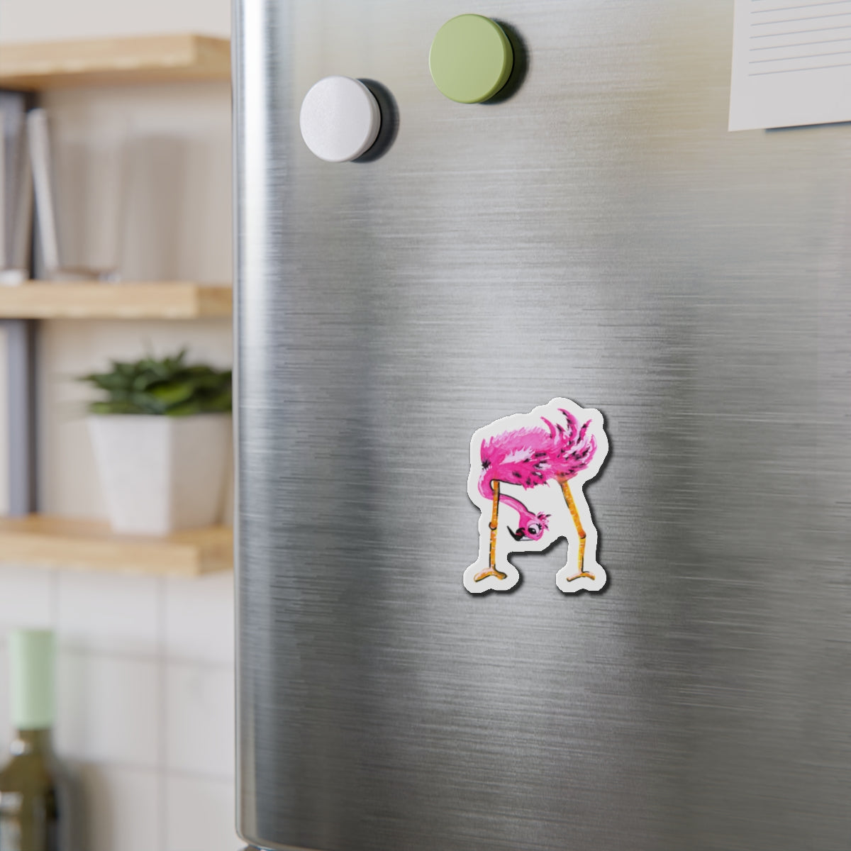 Head Down Flamingo Die-Cut Magnets  Custom Shape, 5 Sizes, Vinyl Material for Outdoor Use, Flexible and Durable, Black Backing - Home Decor Refrigerator Magnets