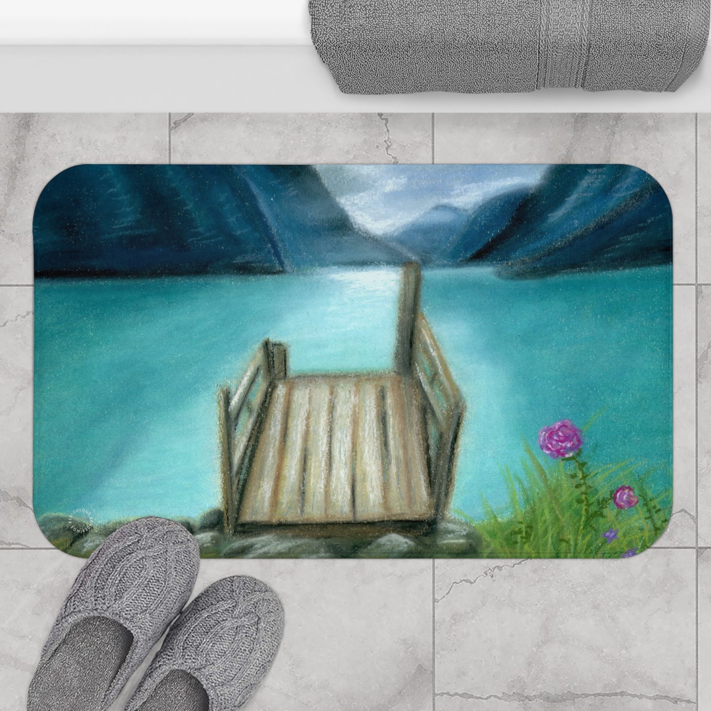 Misty Lake Morning Bath Mat