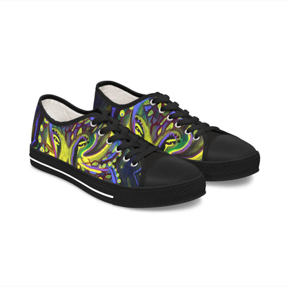 Women's Low Top Sneakers — Vibrant Neon Abstract Octopus Art Casual Shoes