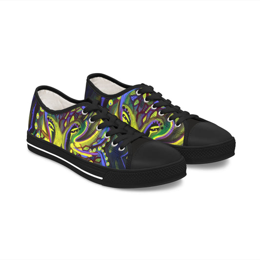 Women's Low Top Sneakers — Vibrant Neon Abstract Octopus Art Casual Shoes