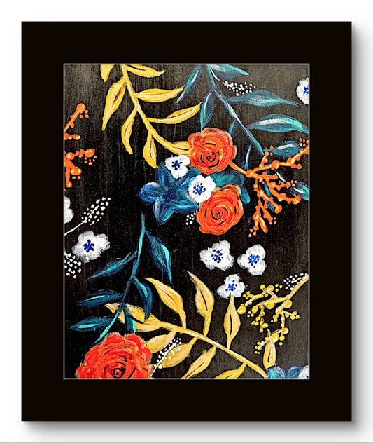 Orange, White, Green, Gold and Black Flower Painting 8x10 Museum Grade Fine Art Print