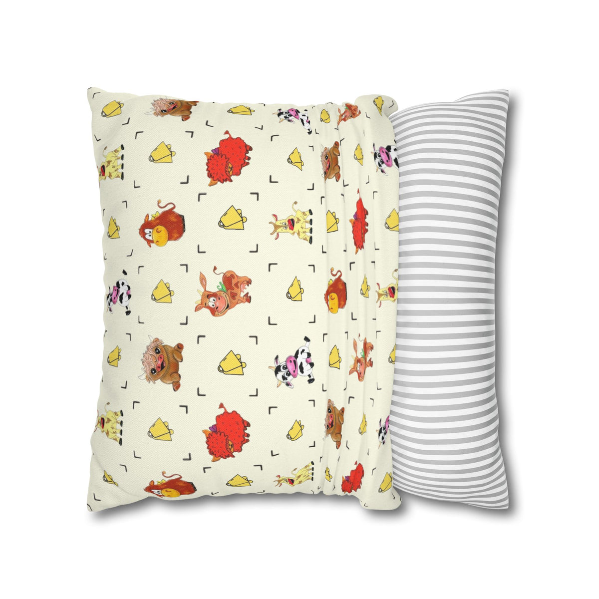 Cute Farm Animal Pattern Square Pillowcase – Whimsical Chick, Pig & Cow Throw Pillow Cover
