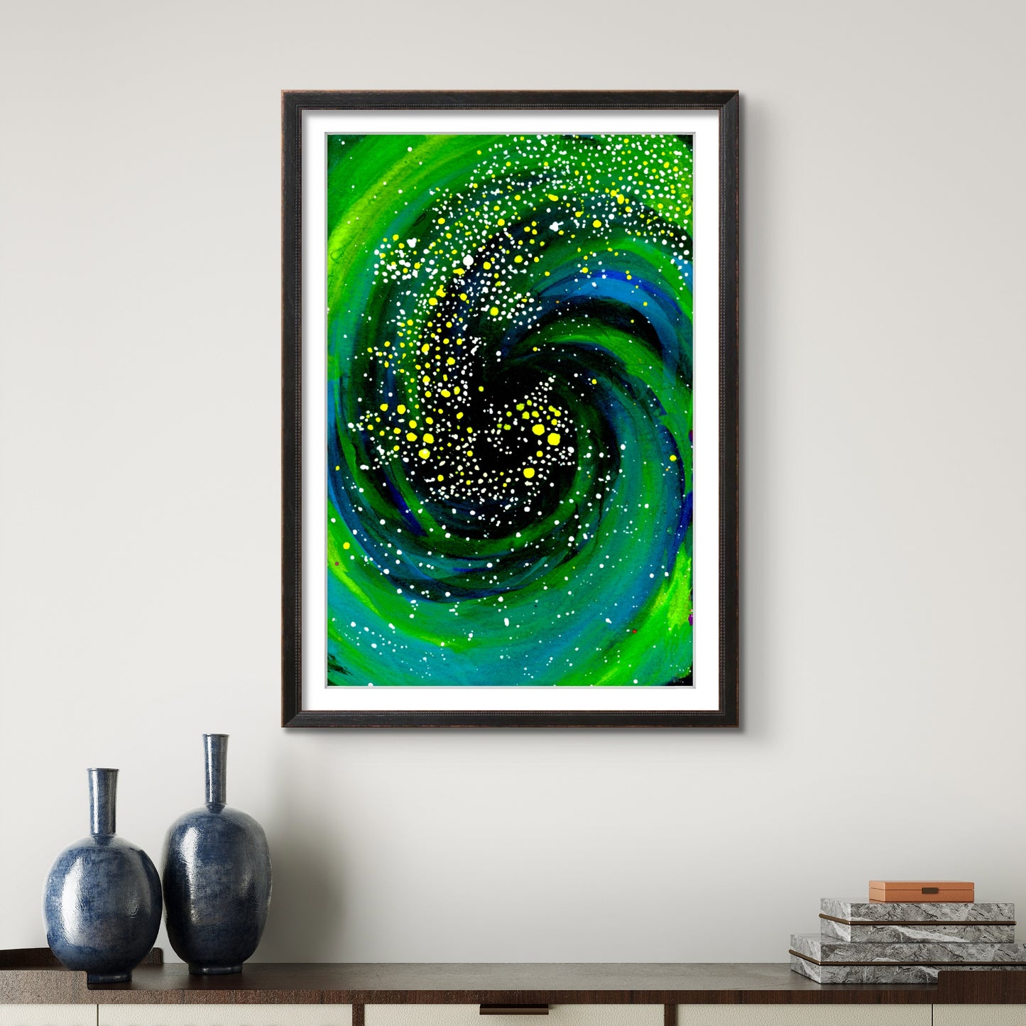 Green Spiral into Black Hole in Space - Galaxy 8x10 Museum Grade Fine Art Print