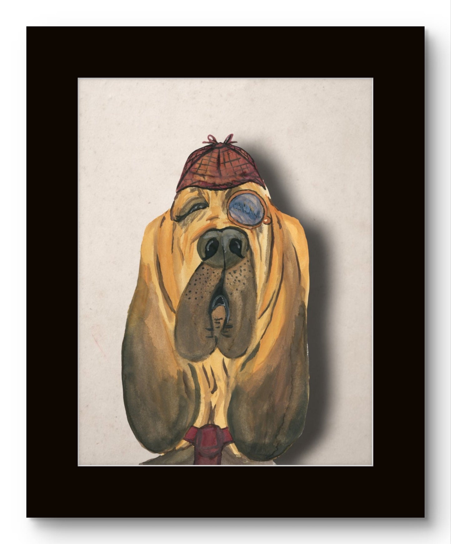 Detective Hound Dog Watercolor 8x10 Museum Grade Fine Art Print