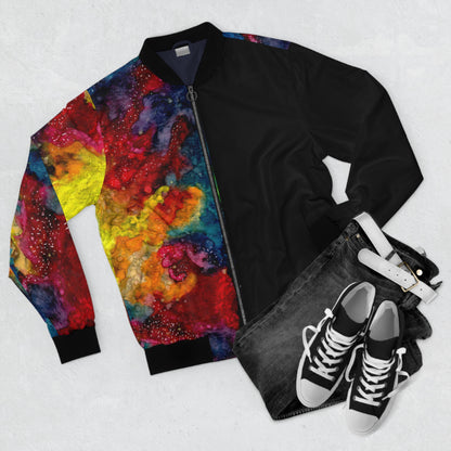 Colorburst Abstract Bomber Jacket — Men’s Vibrant Galaxy Print