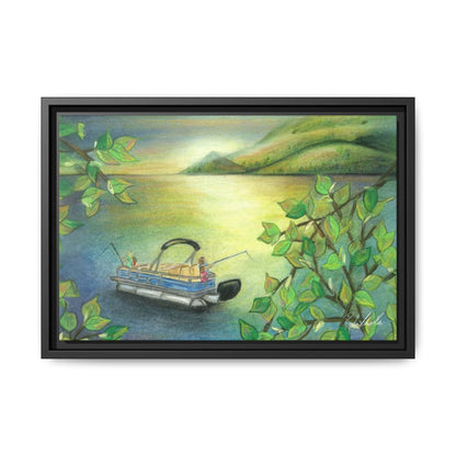 Pontoon Boat on Lake Framed Wall Art