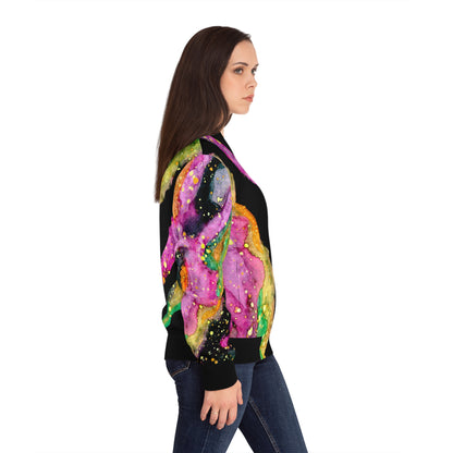 Abstract Watercolor Bomber Jacket — Vibrant Galaxy Paint Splatter AOP