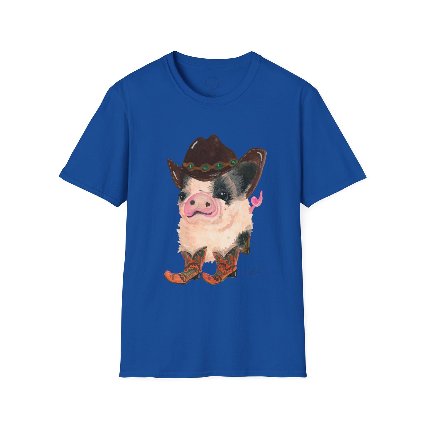 Cowboy Pig Unisex Softstyle Print T-Shirt