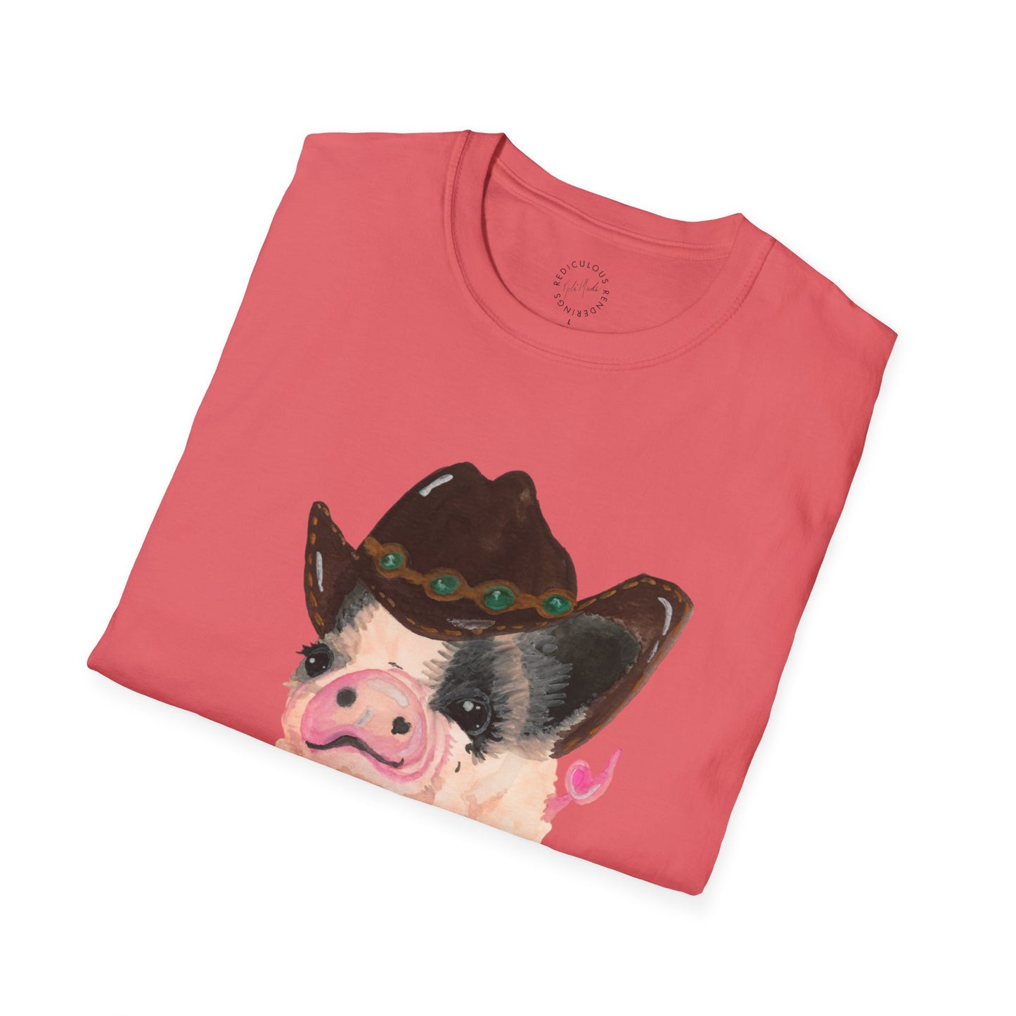 Cowboy Pig Unisex Softstyle Print T-Shirt