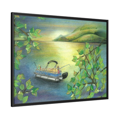 Pontoon Boat on Lake Framed Wall Art