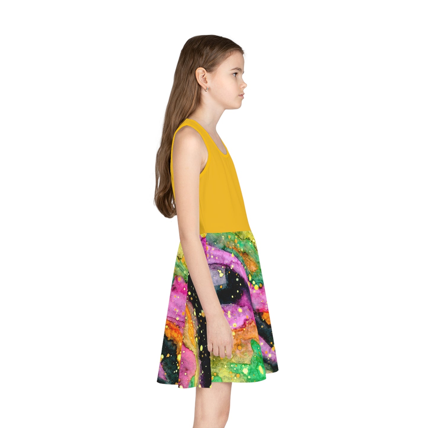 Yellow Top Neon Galaxy Girls' Sleeveless Sundress (AOP)