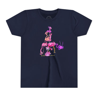 Youth Tee — Watercolor Pink Flamingo Stack Kids T-Shirt