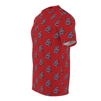 Red Snake Pattern T-Shirt — All-Over Print Casual Tee