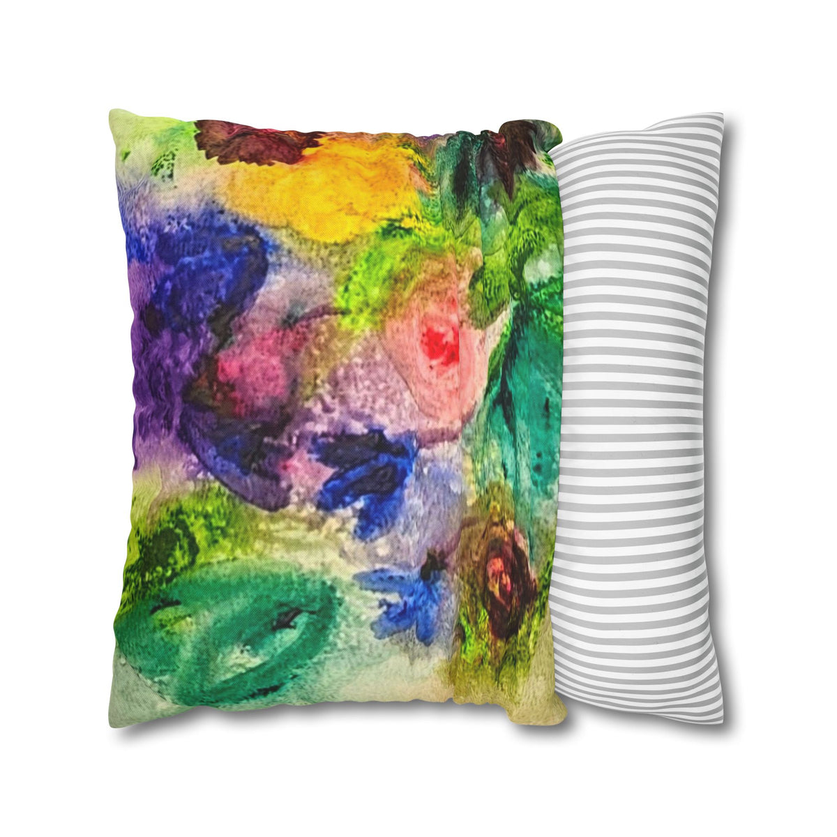 Abstract Floral Pillowcase - Colorful Watercolor Garden Throw Pillow